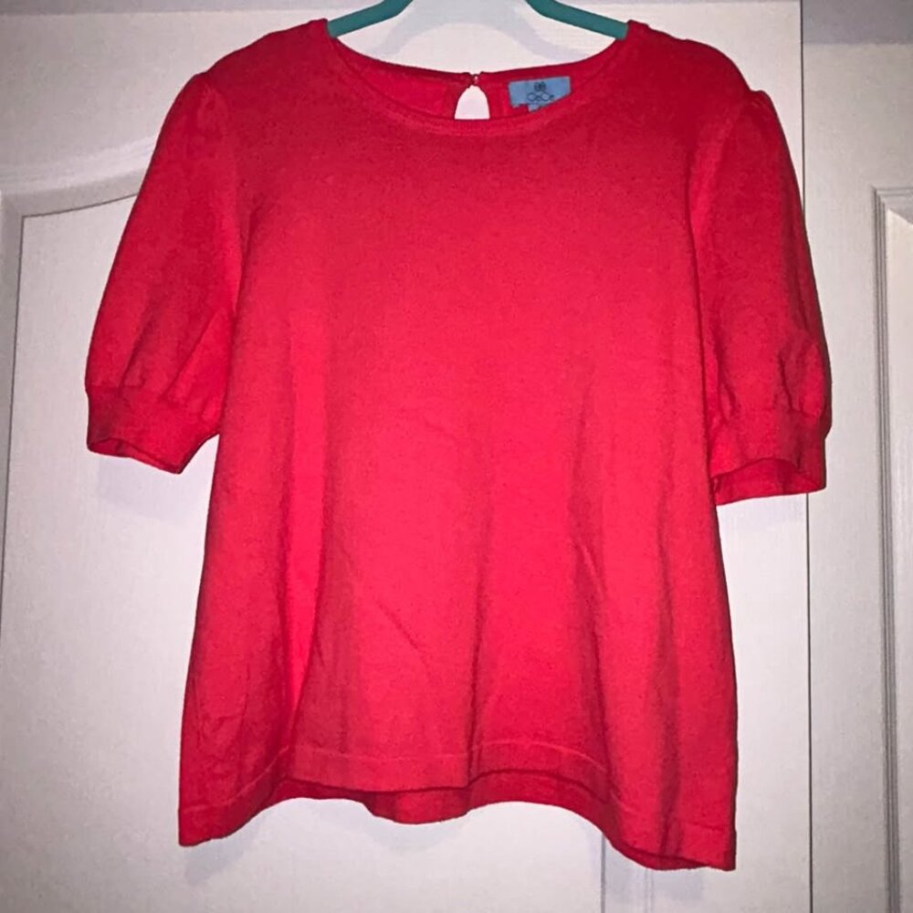 Cece coral pink short puff sleeve sweater top pearl back detail woman's size XL - Picture 3 of 9